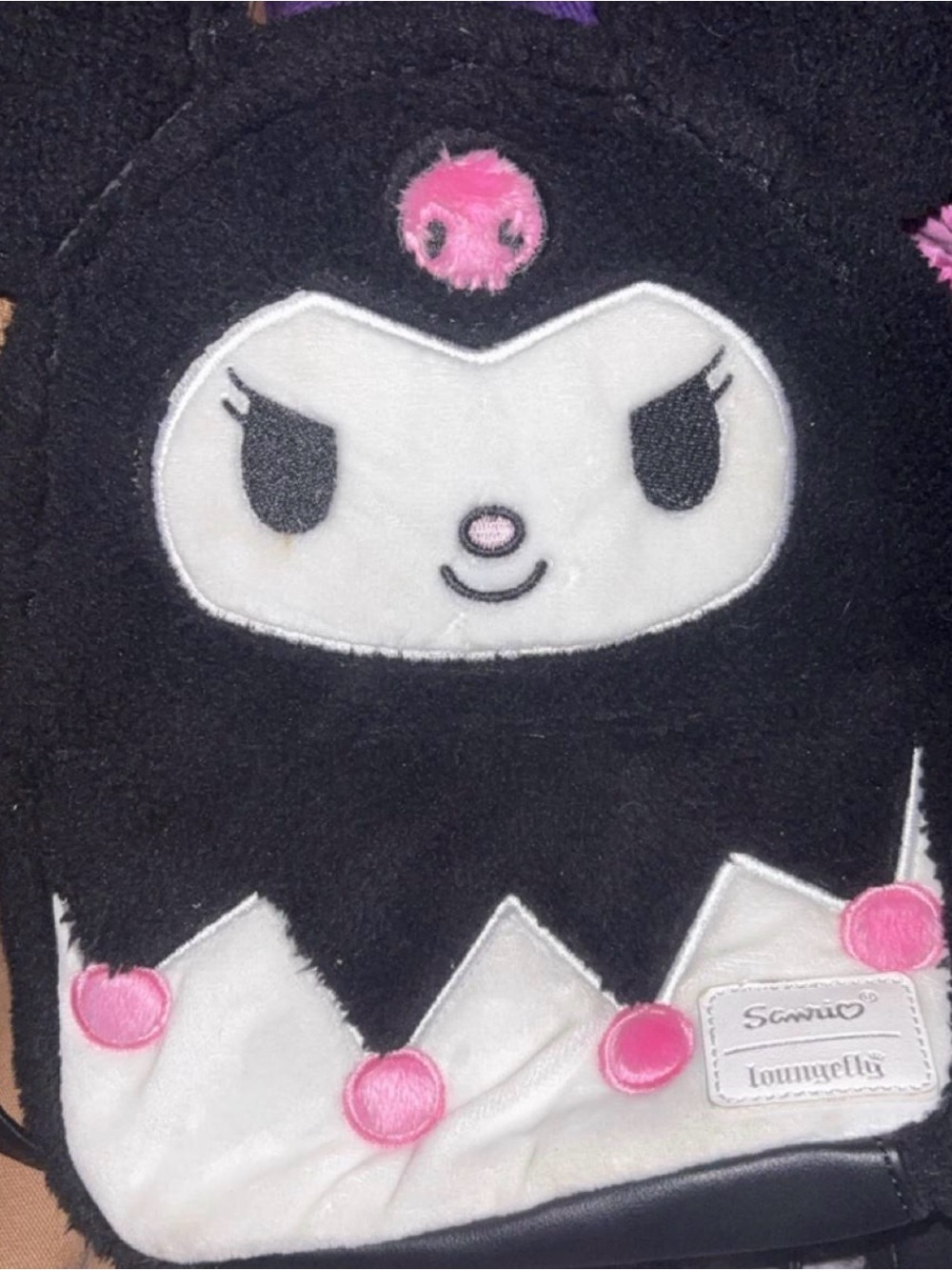 Loungefly Kuromi Plush Mini Backpack - Black & Pink
